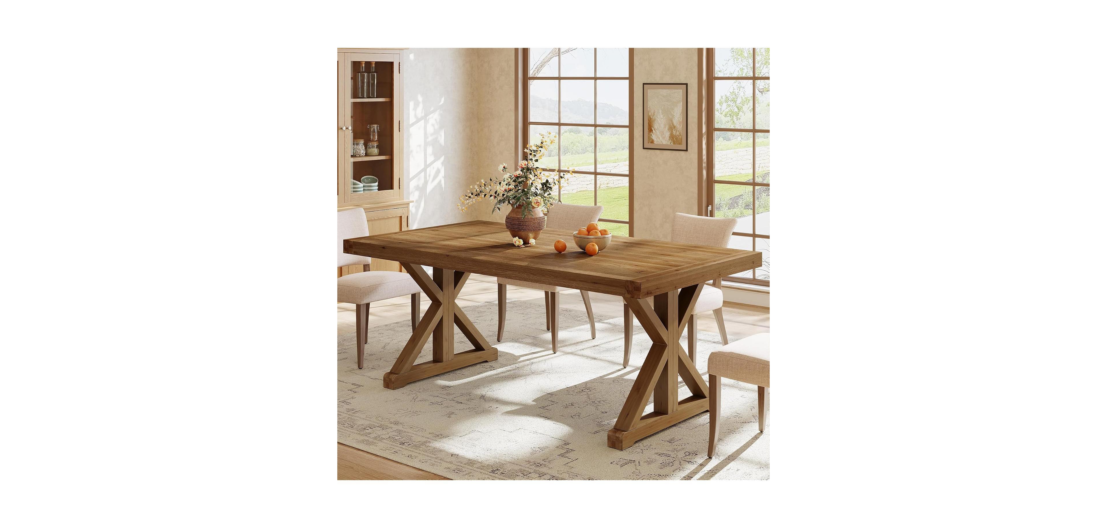 Tribesigns Solid Wood Dining Table for 4-6, 63-Inch Farmhouse