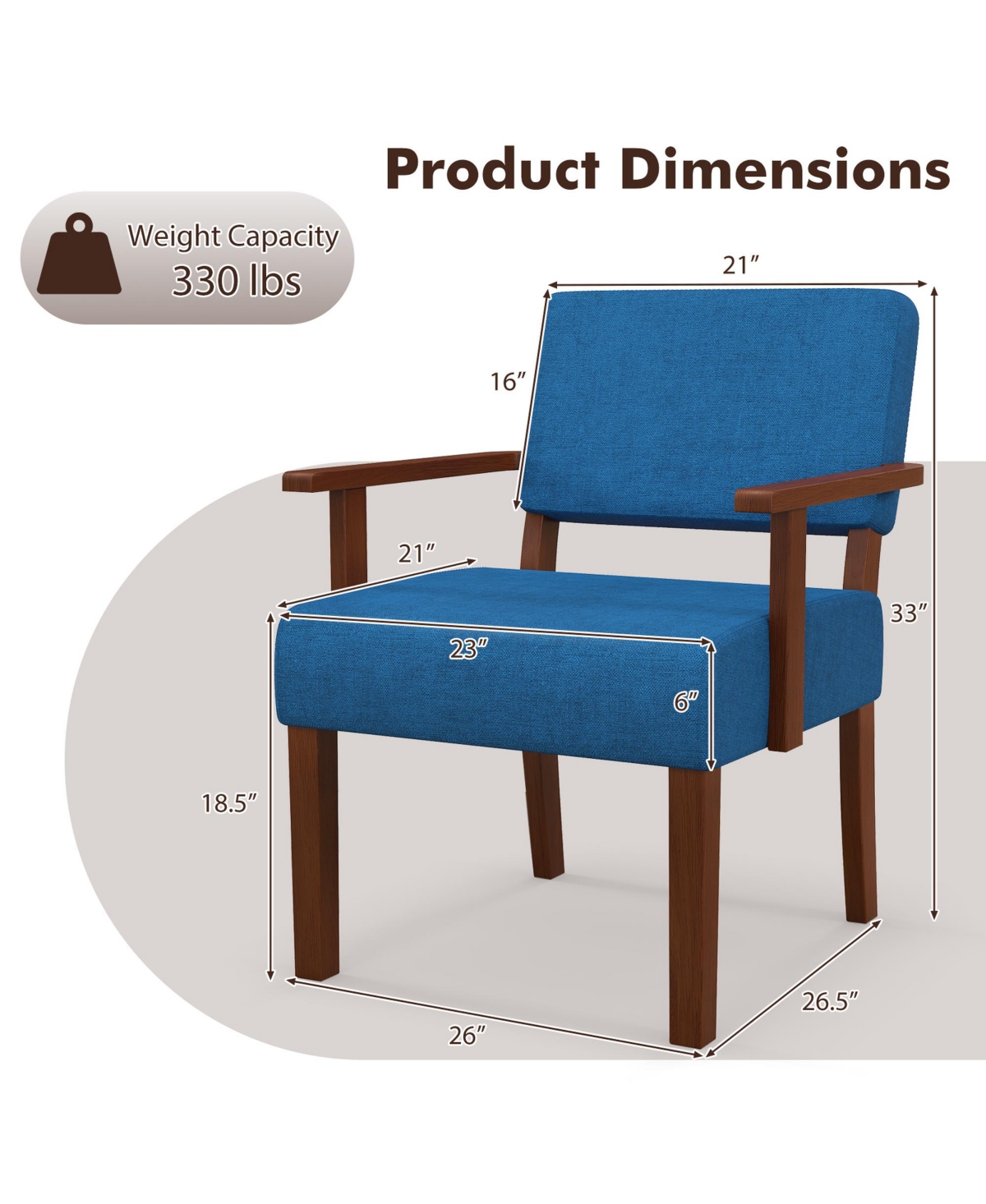 Costway Mid-Century Linen Accent Chair Living Room with Padded Seat Backrest