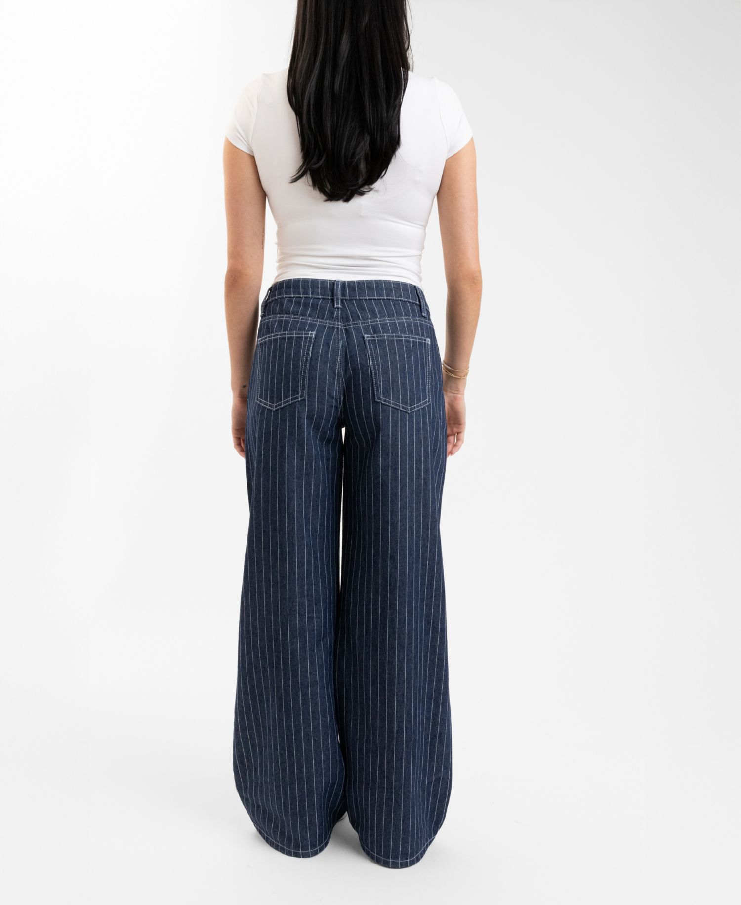 EM + CASS Juniors' Wide Leg Pinstripe Jeans