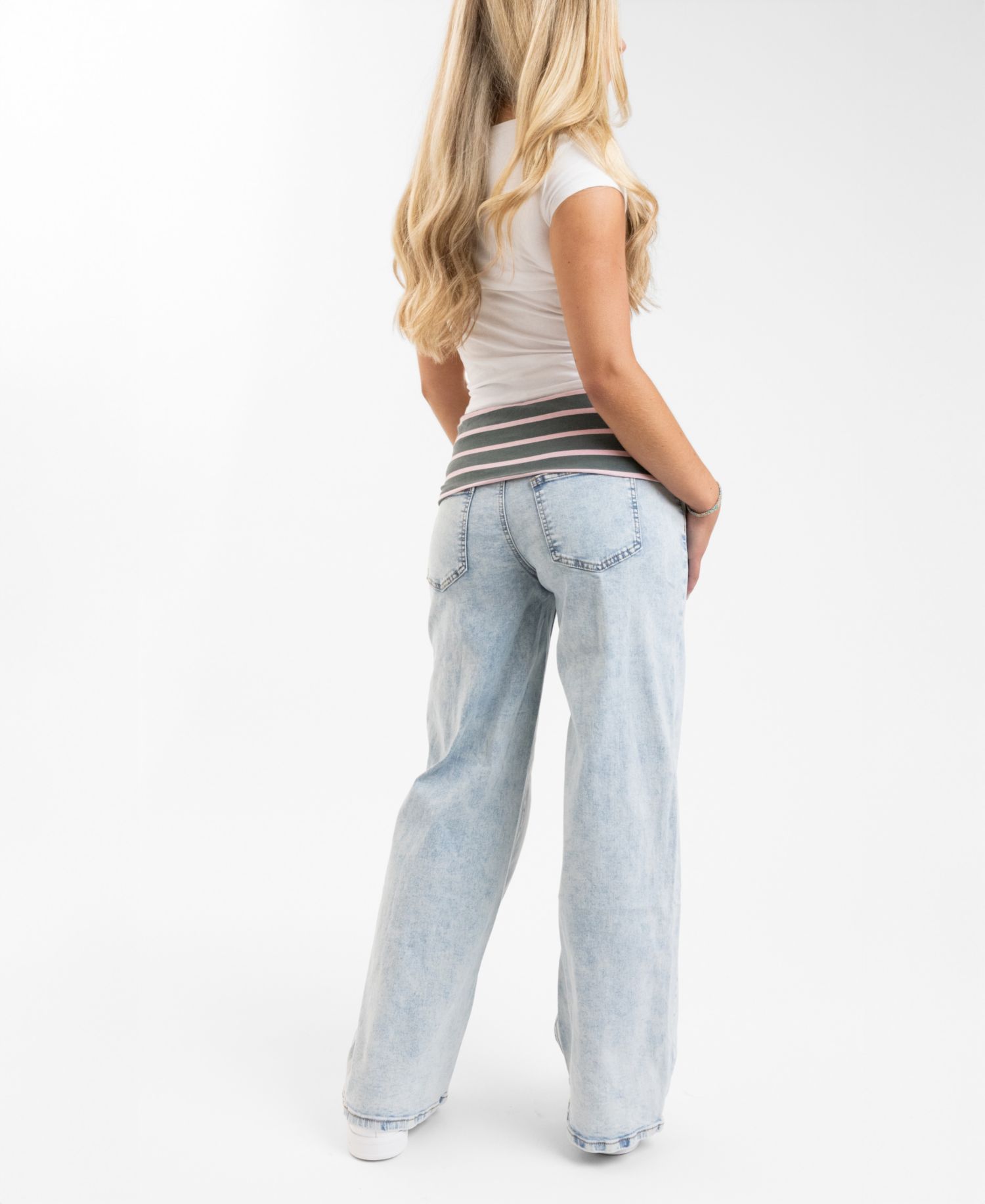 EM + CASS Juniors' Fold Over Waist Low-Rise Wide-Leg Denim