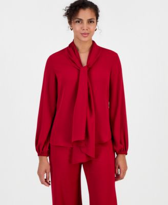 Women's Tie-Front Long Sleeve Blouse