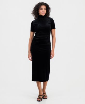 Women's Mock Neck Velvet Midi Dress
