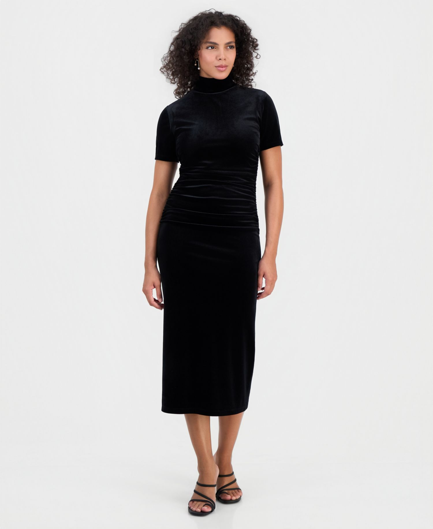 Women's Mock Neck Velvet Midi Dress