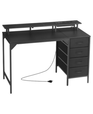 Gaming Desk with LED Lights, Charging Station, 4 Storage Drawers and Monitor Shelf