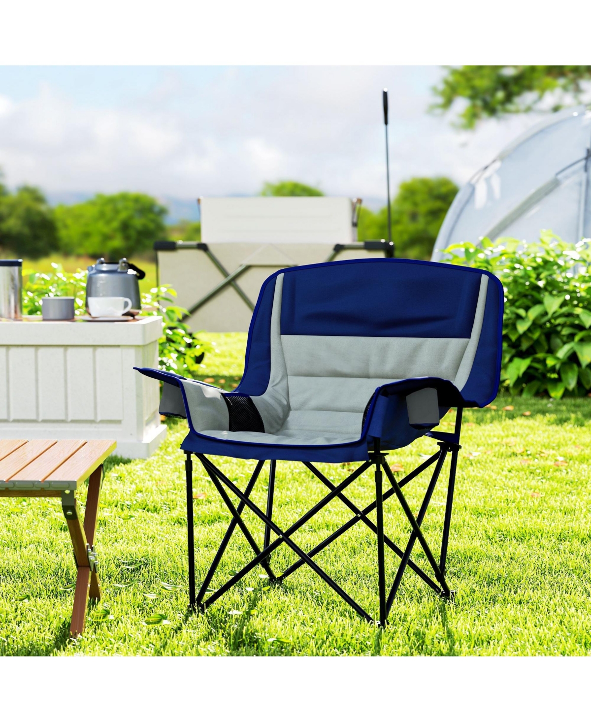 Mountaintop Padded Camping Chair for Adults, Portable Folding Camping Chair with Side Pockets, Cup Holders, Carry Bag