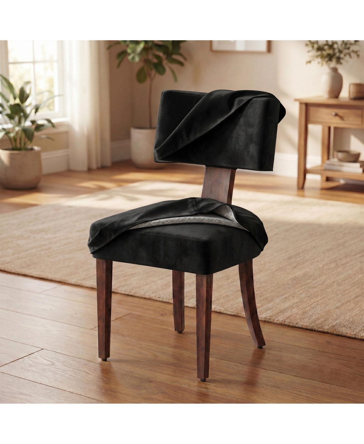 homfan Mid-Century Modern Dining Chairs Set of 2 Upholstered Style Inspired Chenille, Curved Backrest, Hardwood Frame, Farmhouse Accent