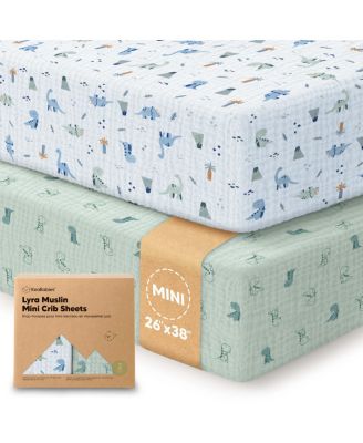 Lyra Muslin Mini Crib Sheets for Boys, Girls, 2-Pack Soft Organic Cotton Pack and Play Sheets Fitted, 38x26