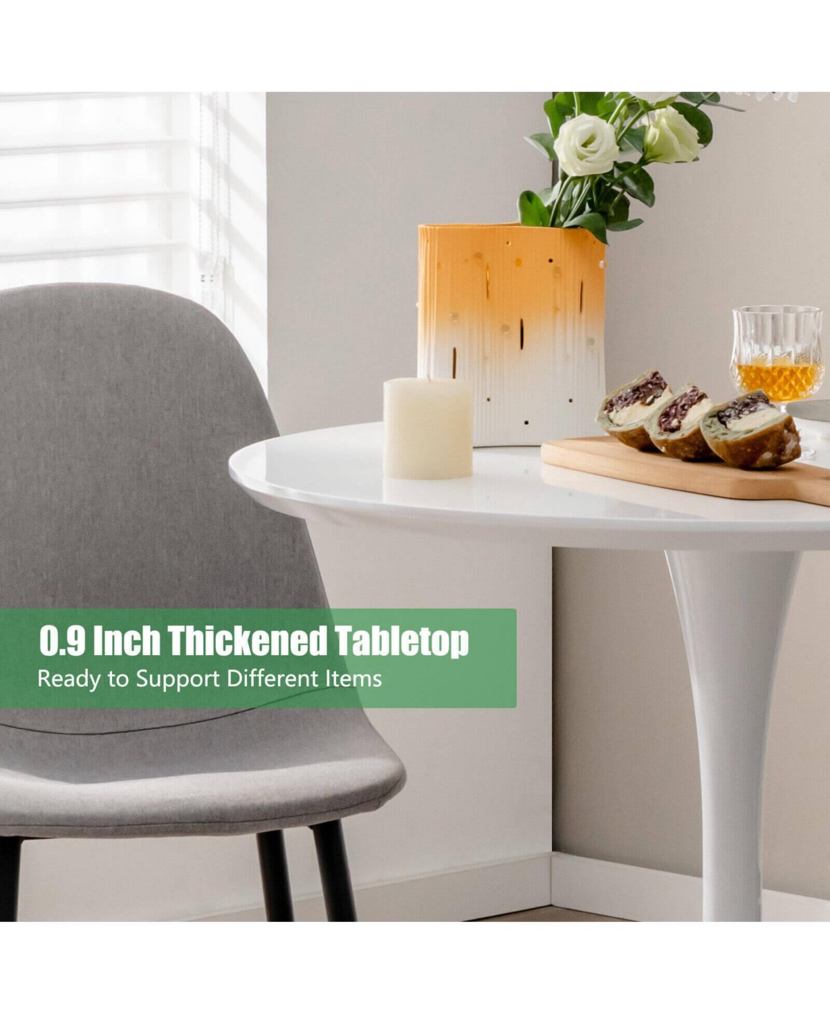 Mecale 32-Inch Round Tulip Dining Table with Metal Pedestal Base