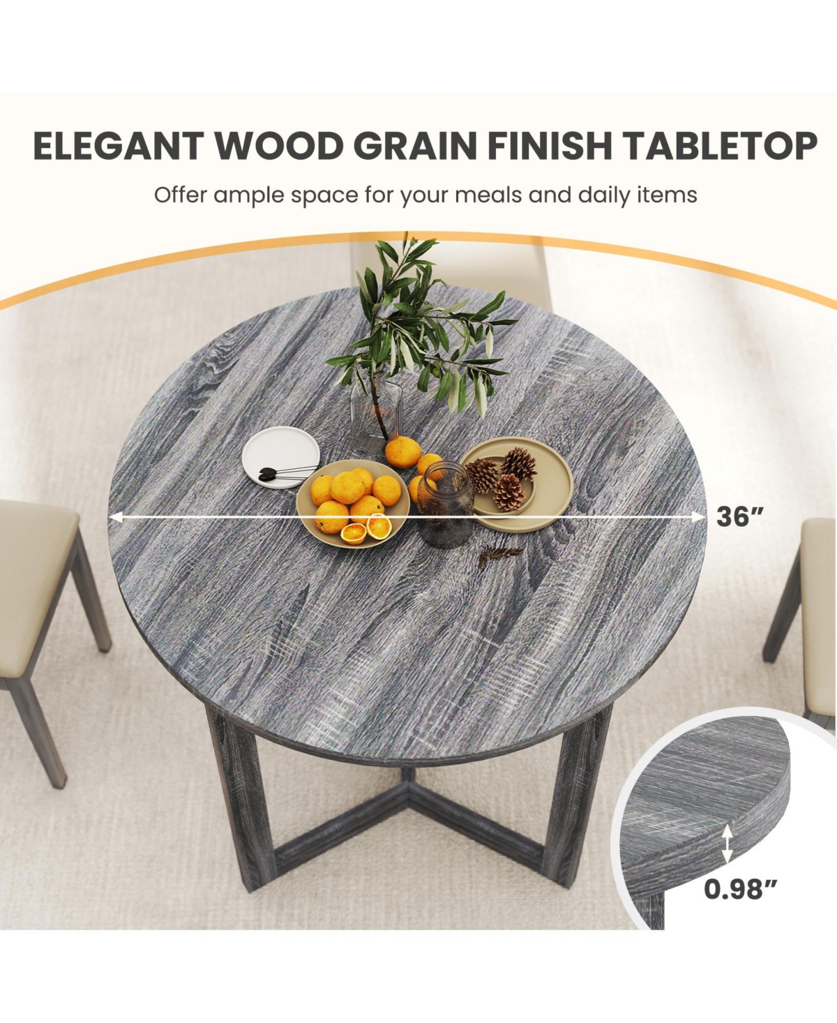 Mecale 36-Inch Round Dining Table with Wing-Shaped Pedestal Base
