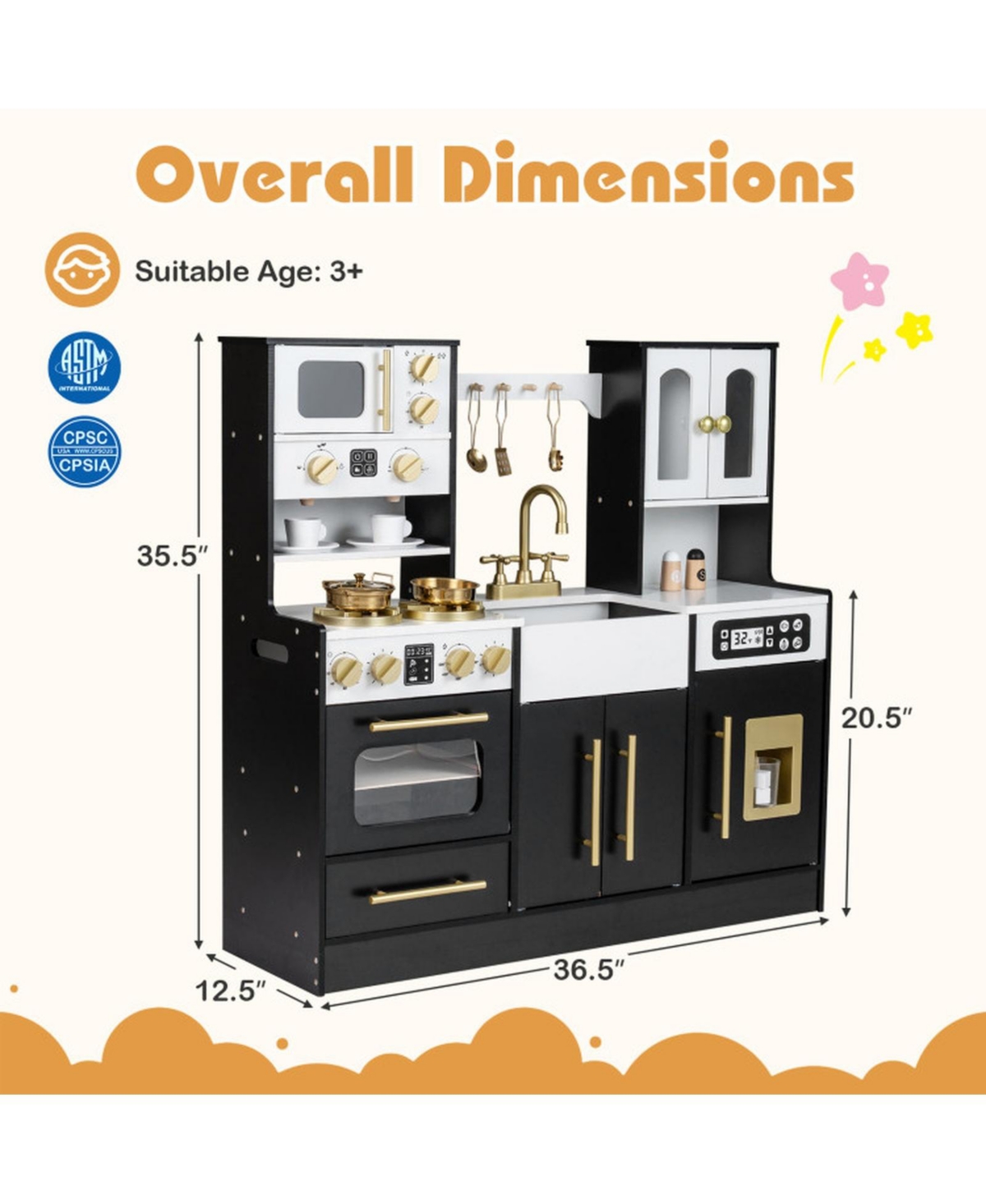 Sugift Ice Machine Wooden 14-Piece Kitchen Playset, Ages 3+