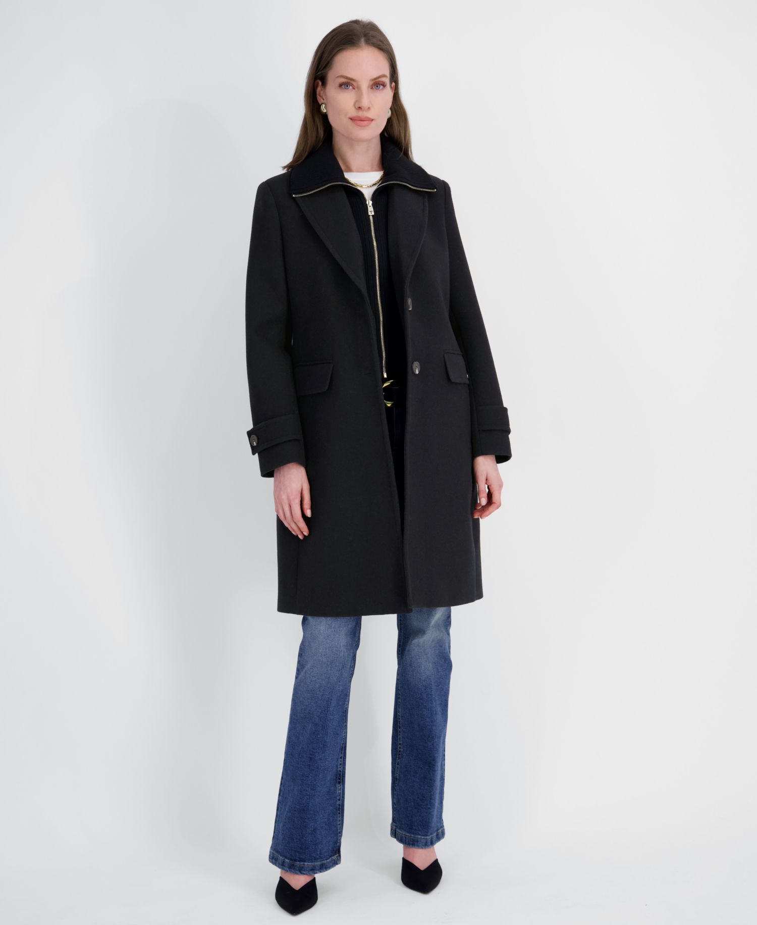 Women's Single-Breasted Knit Bibbed Coat