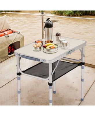 Folding Camping Table, Lightweight Aluminum Outdoor Table with Mesh Shelf, 2 Height Settings, Foldable for Picnic & Travel.