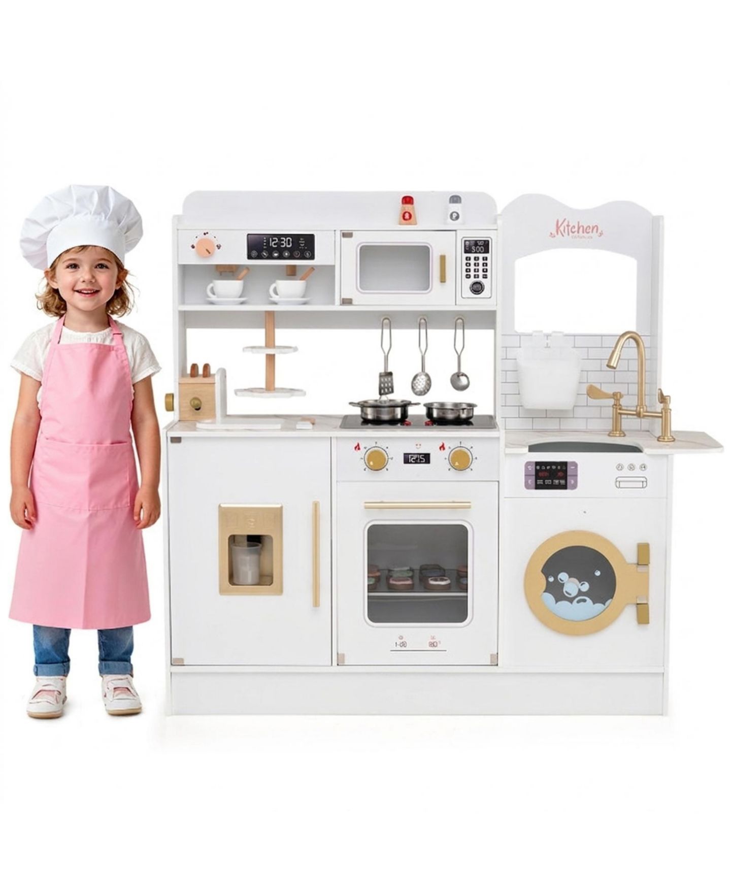 Детские игрушки SUGIFT Lights and Sounds 25-Piece Wooden Play Kitchen, Ages 3+, цвет: Белый — фото 3