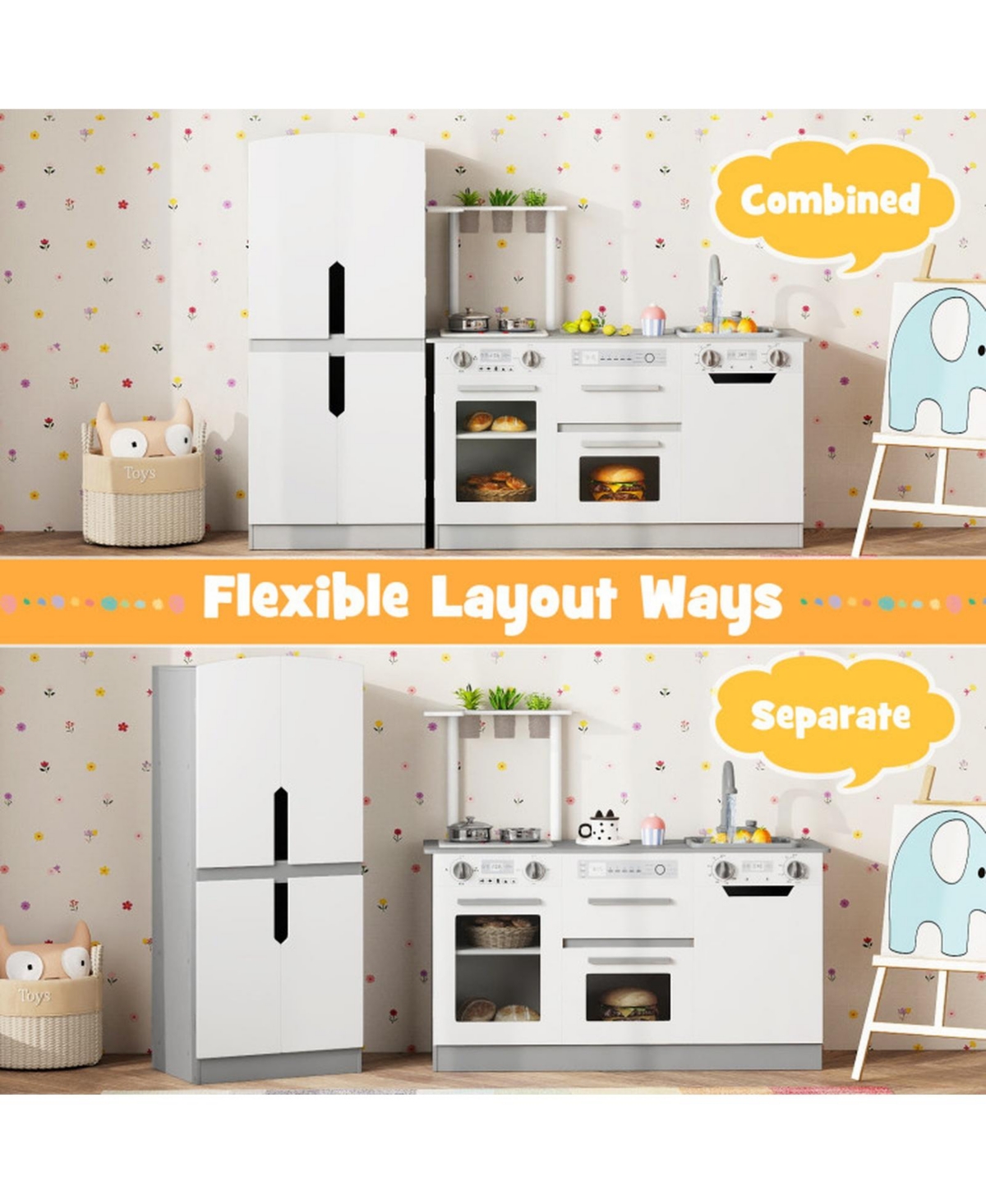 Sugift Running Water Faucet 2-Piece Wooden Kitchen Playset, Ages 3+