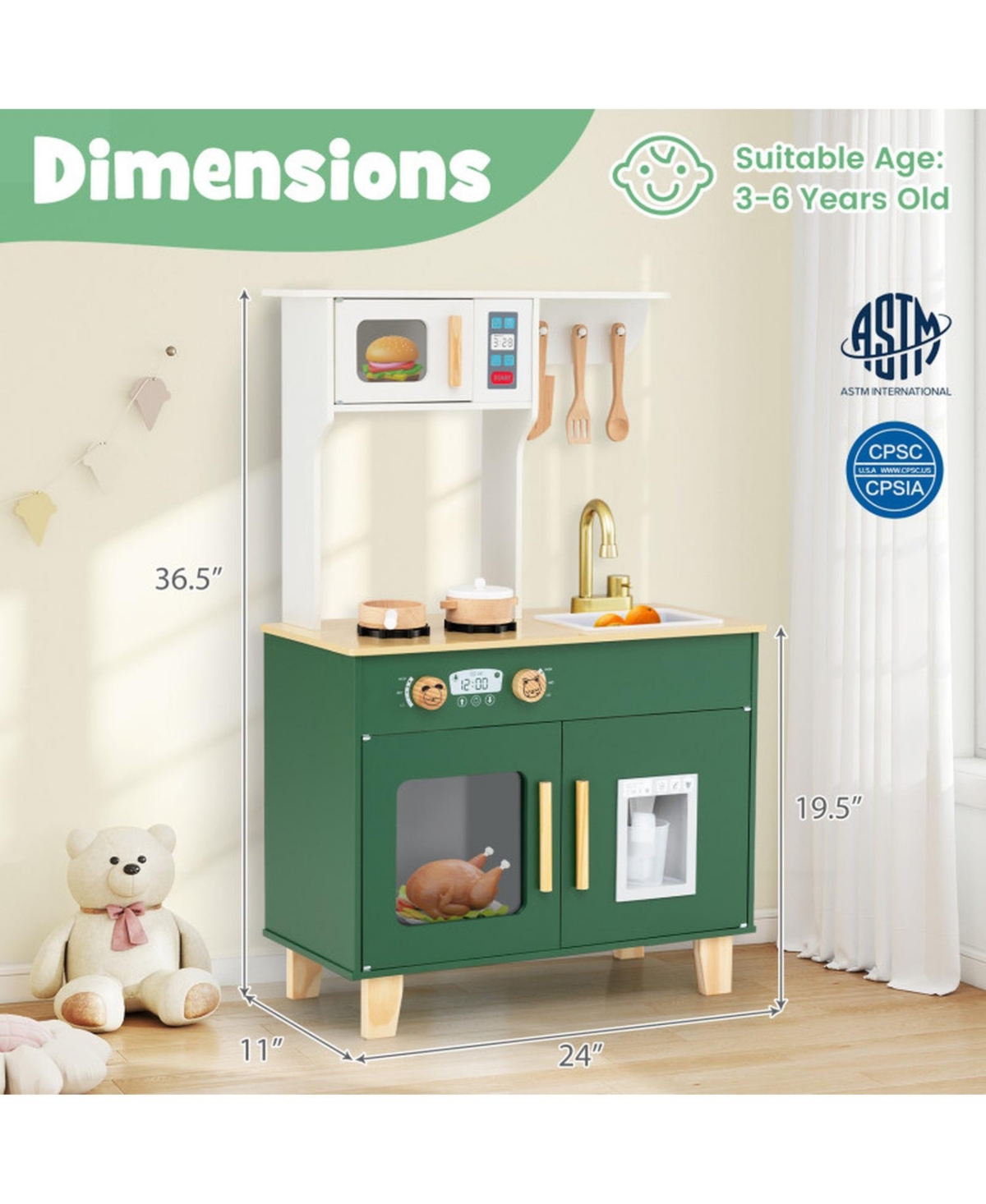 Sugift Compact Microwave Play Kitchen With Clicking Knobs, Ages 3-6