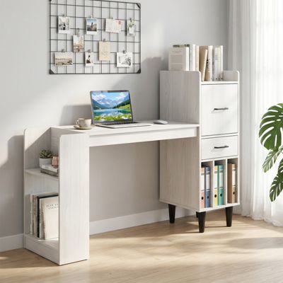 59 Inch Home Office Desk with Side Storage Shelves Drawer and Cabinet Modern Computer Workstation