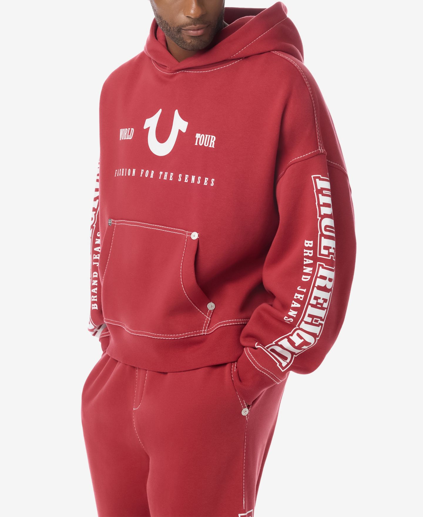 Мужское худи True Religion Big T Arch Logo, цвет: Гранатовый — фото 2