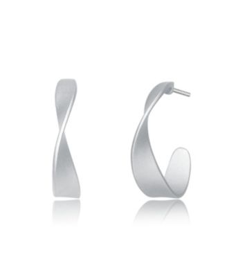Classy Sterling Silver Matte Finish Twisted Hoop Earrings