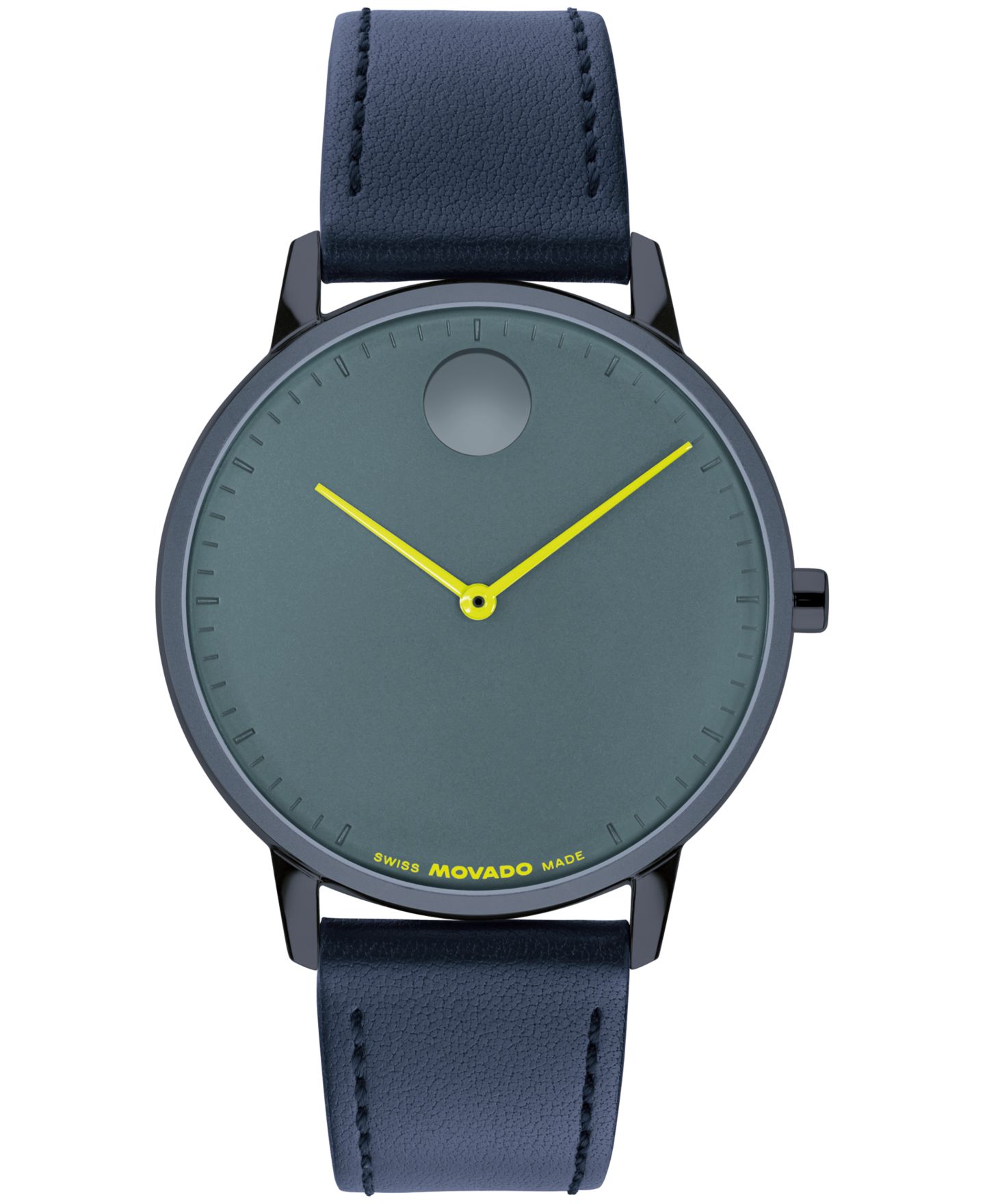 Мужские часы Movado Face Swiss Quartz Navy Blue Leather Watch 39mm — фото 1