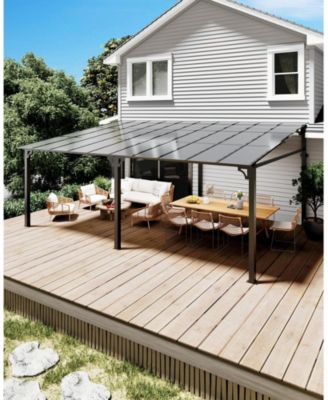 12x20 FT Wall Mounted Hardtop Gazebo, Aluminum Lean To Pergola with 6mm Polycarbonate Roof, UV Resistant Outdoor Patio Shelter for Backyard Deck