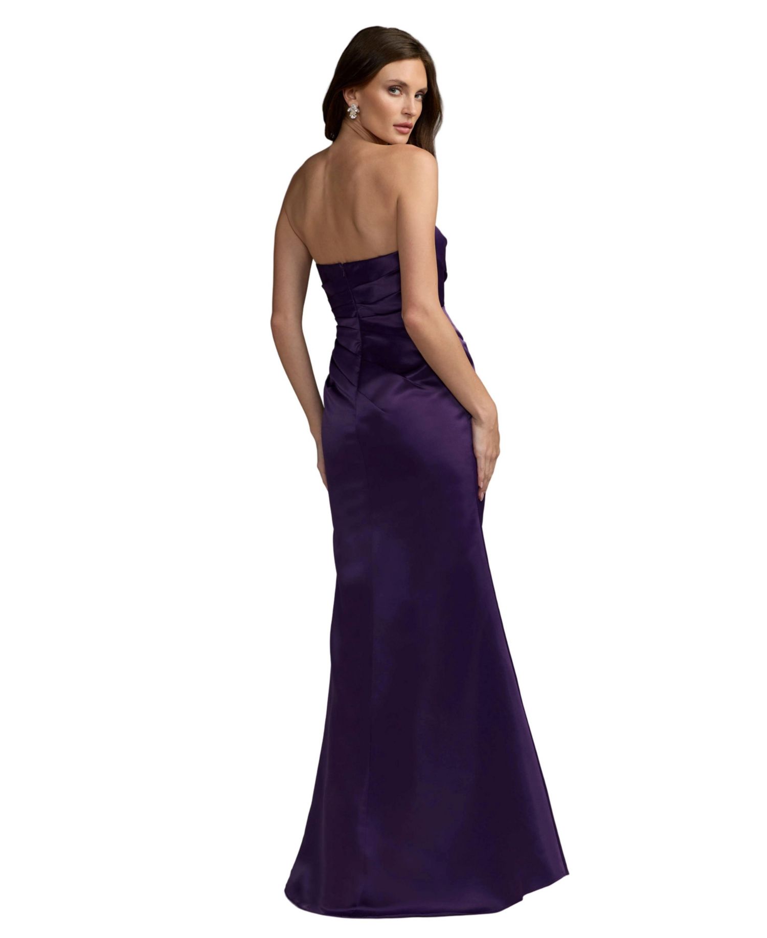 Women's Strapless Ruched High-Slit Gown