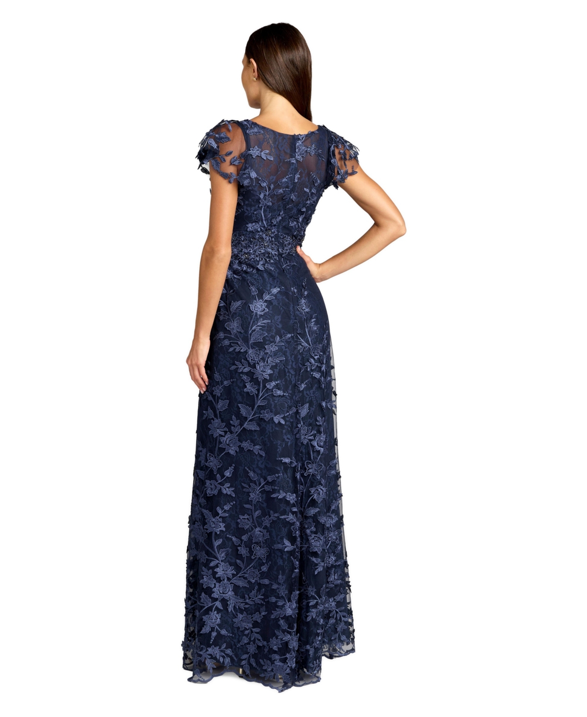 Mac Duggal Petite Embroidered Applique Wrap Over Flutter Sleeve Gown