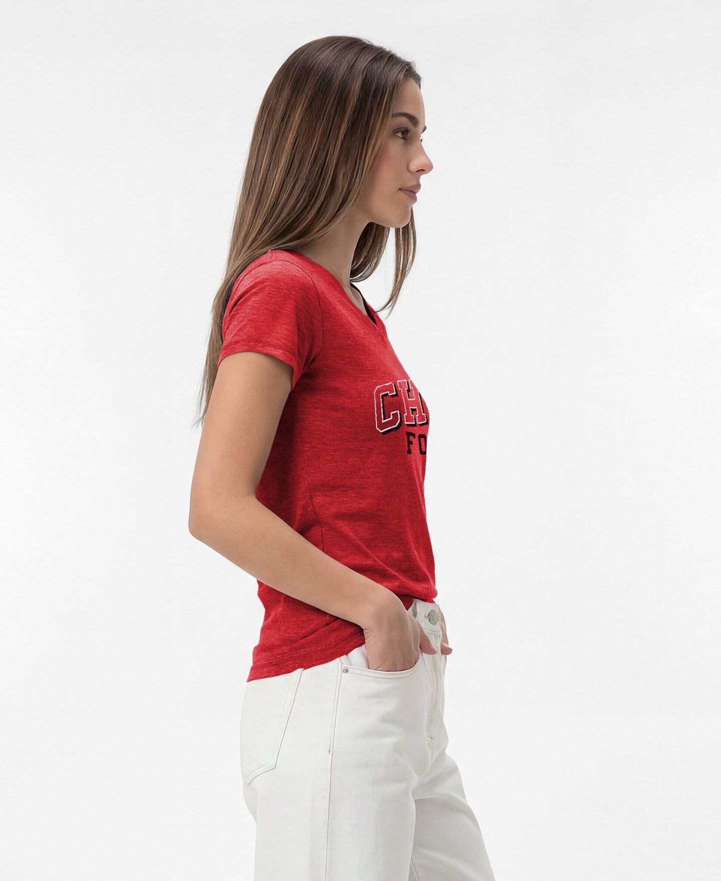 Женская футболка Champion Kansas City Chiefs Triumph Tri-Blend V-Neck Distressed Graphic — фото 4
