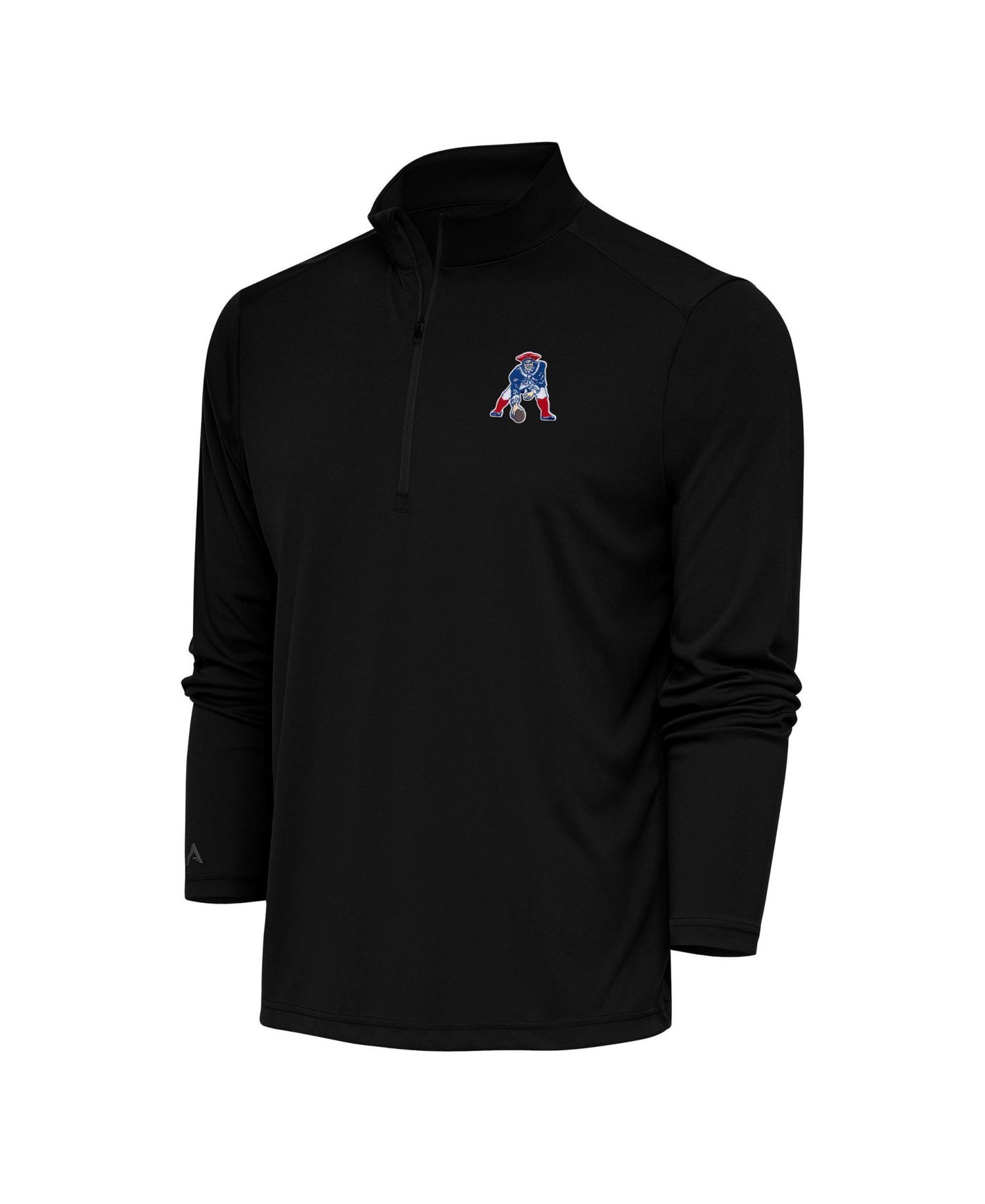 Men's Black New England Patriots Team Logo Throwback Tribute Quarter-Zip Pullover Sweatshirt