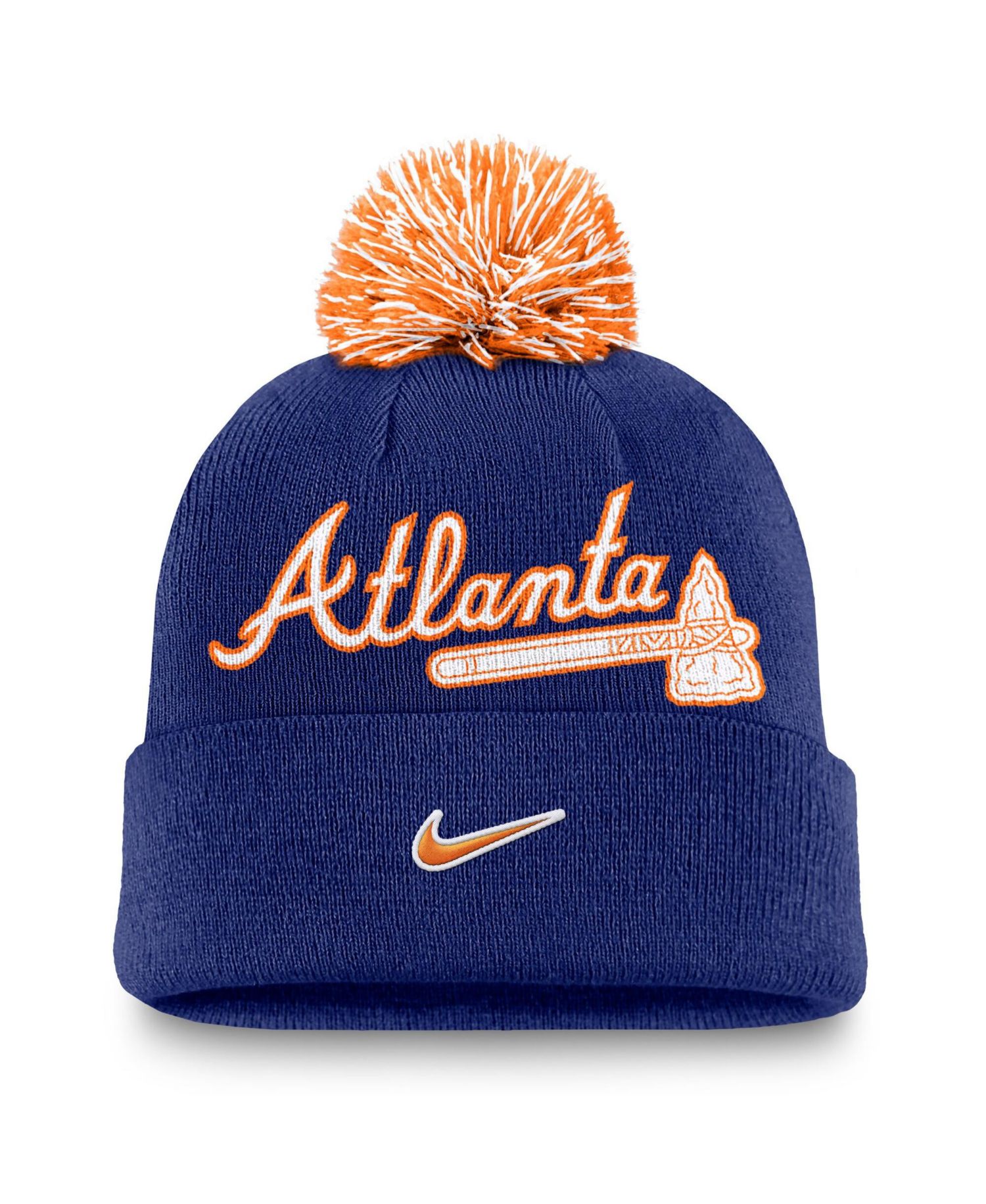 Men's Royal Atlanta Braves Peak Cuffed Knit Hat with Pom