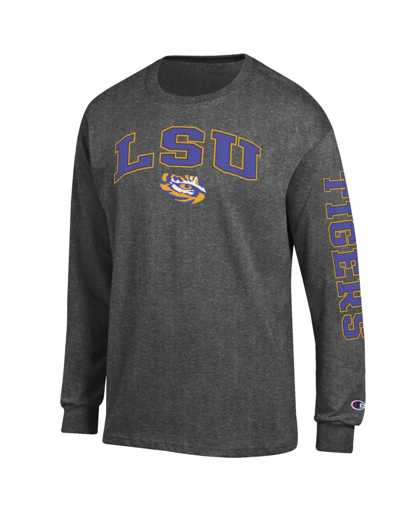 Мужская футболка Champion Purple LSU Tigers Arch Over Logo 2-Hit Long Sleeve, цвет: Чёрный — фото 6
