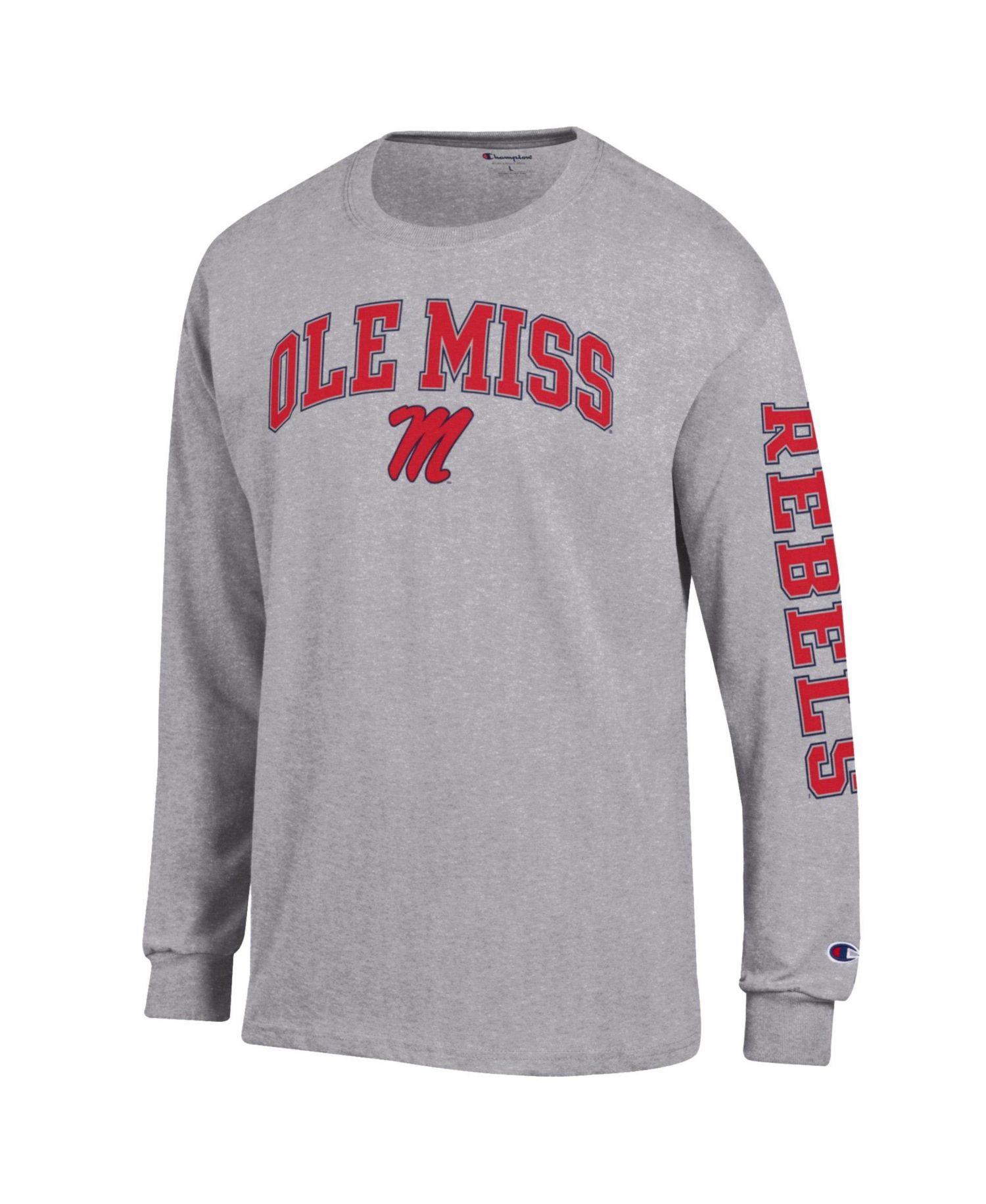 Men's Heather Gray Ole Miss Rebels Arch Over Logo 2-Hit Long Sleeve T-Shirt