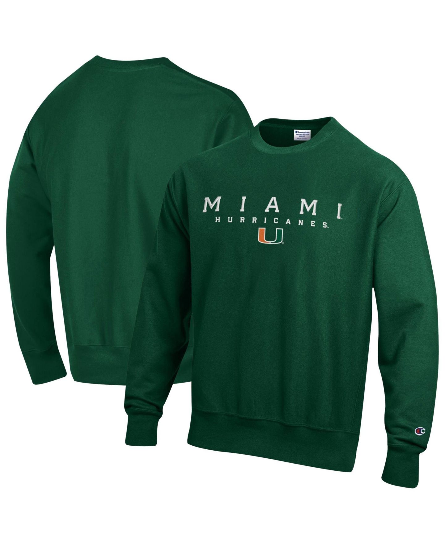 Мужской свитшот Champion Miami Hurricanes Relentless Reverse Weave, Green — фото 1