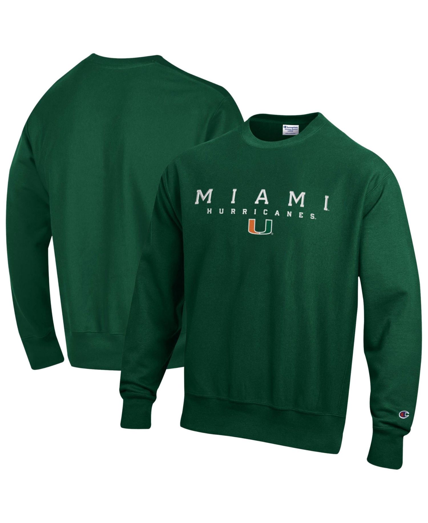 Men's Green Miami Hurricanes Relentless Reverse Weave Sweatshirt