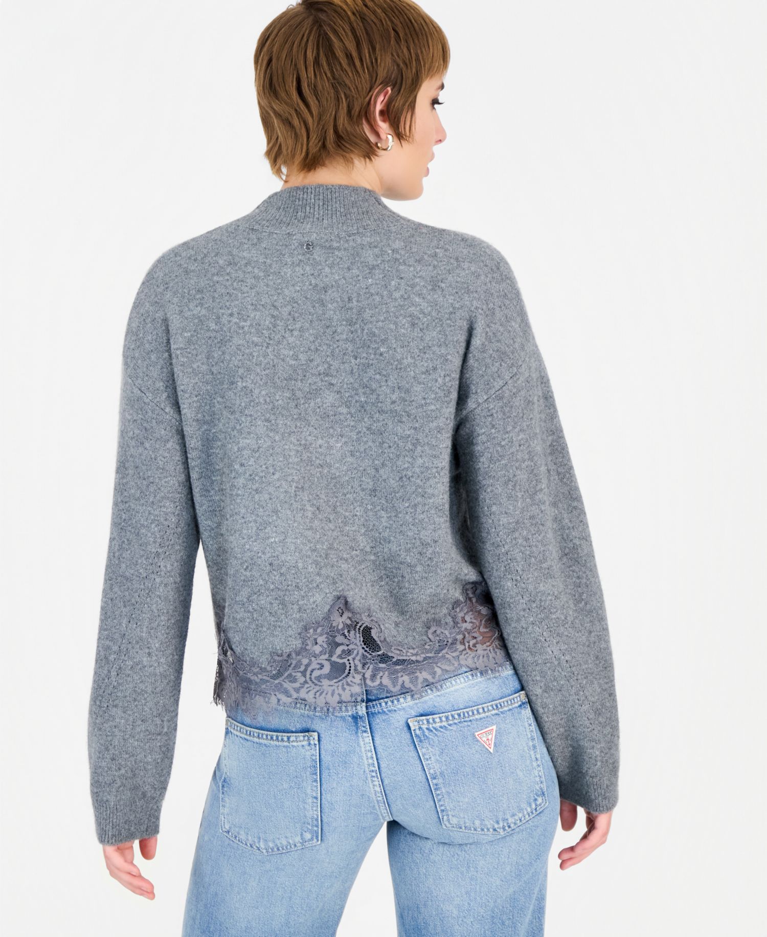 Women's Hayden Mock Neck Long Sleeve Lace Sweater