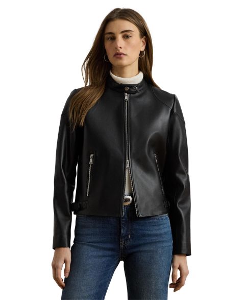 Женская куртка Lauren Ralph Lauren Lambskin Moto, цвет: Чёрный