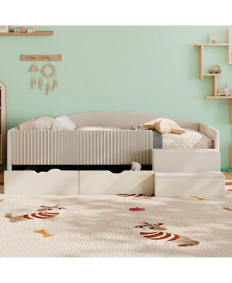 Twin Size Upholstered Daybed Frame with 2 Storage Drawers