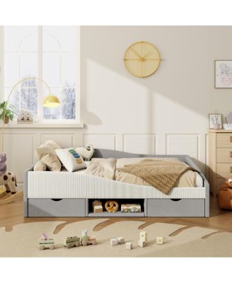  Full Size Upholstered Daybed Frame with 2 Storage Drawers