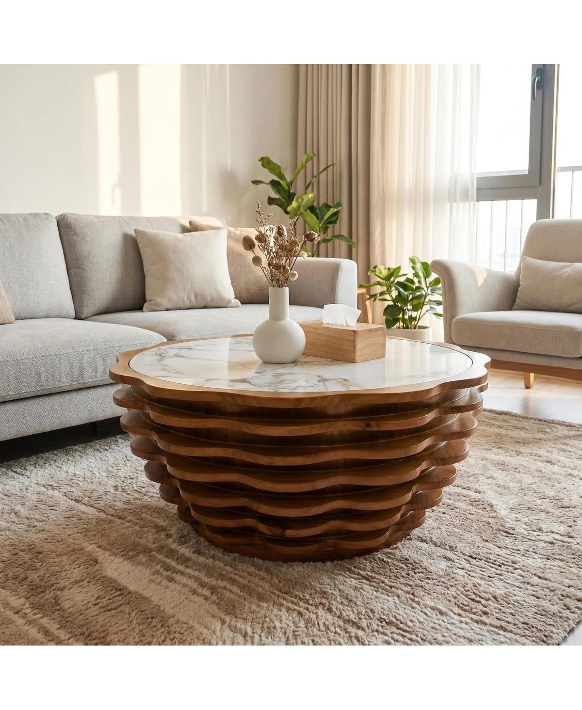Streamdale Furniture 32.1" Modern Flower-Shaped Marble Pattern Round Coffee Table