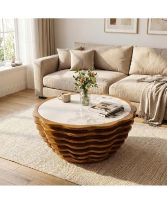 32.1" Modern Flower-Shaped Marble Pattern Round Coffee Table