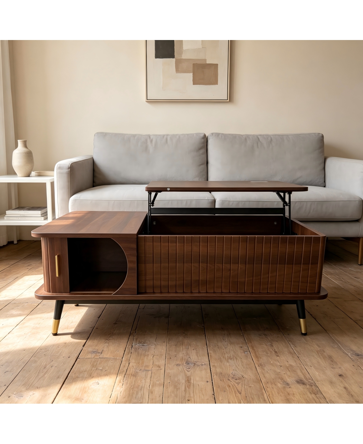 Streamdale Furniture Wood Lift Top Coffee Table with Hidden Compartment and Storage Shelf