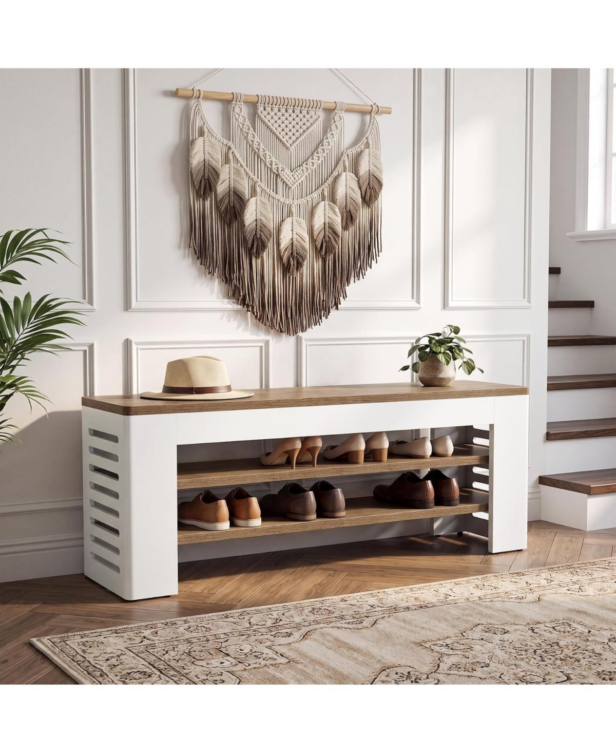 Tribesigns 55" Shoe Bench, 3 Tier Entryway Bench, 15 Pairs