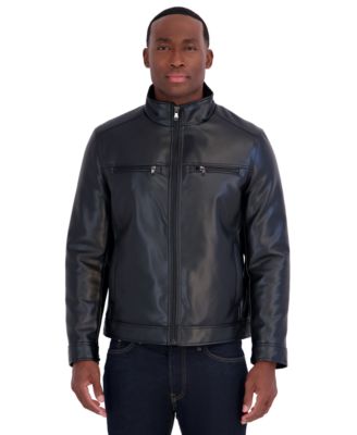 Men's Front-Zip Faux Leather Jacket