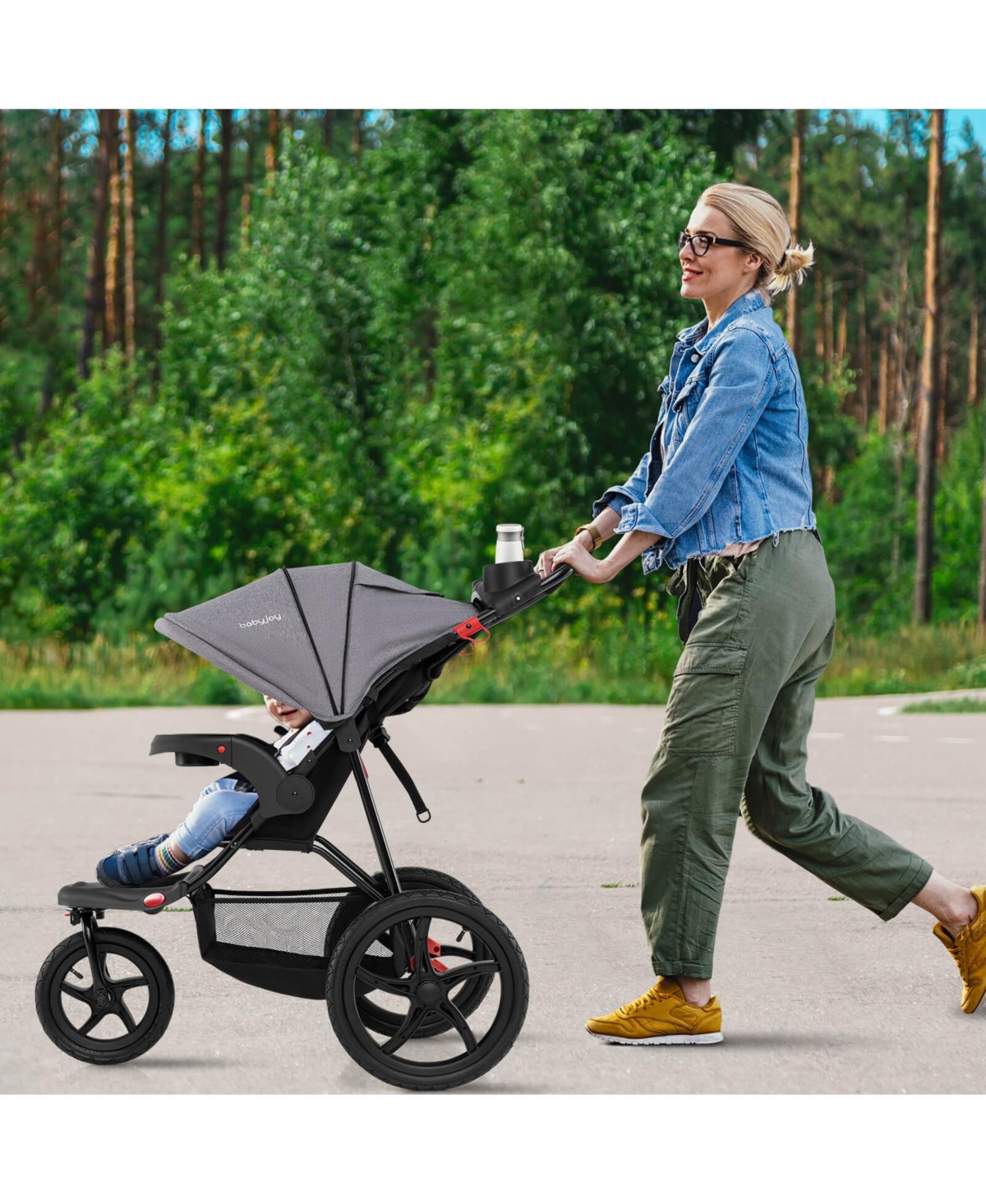 Costway Jogging Stroller Foldable Jogger with Adjustable Canopy Detachable Tray