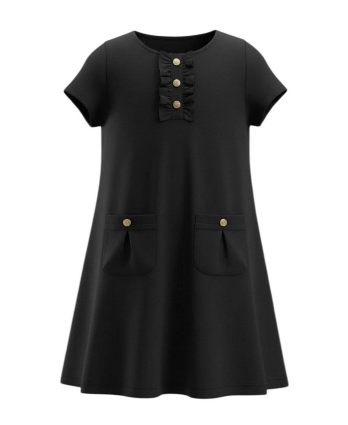 Hope & Henry Toddler Girls (2T-5T) Ponte A-Line Ruffle Placket Dress - Black