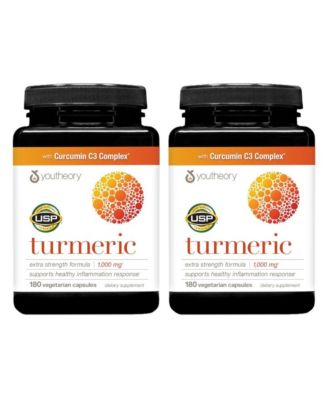 Turmeric Extra Strength 1000 Milligram Turmeric Supplement with 10 Milligram Pepper 180 Vegetarian Capsules 2 Pack