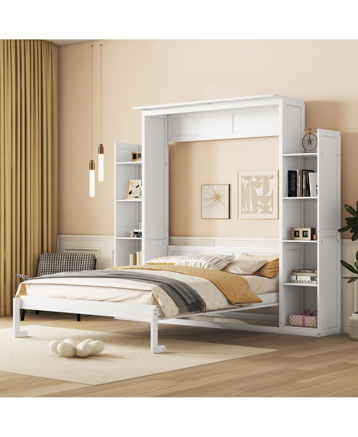 Streamdale Furniture Queen Size Murphy Bed with Shelves and Led Lights