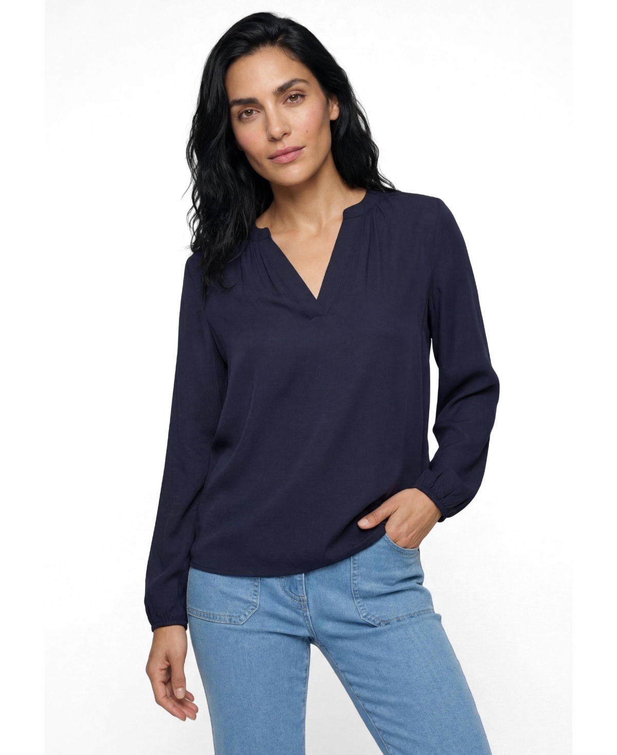 Olsen Women's Long-Sleeve Tunic-Neckline Blouse