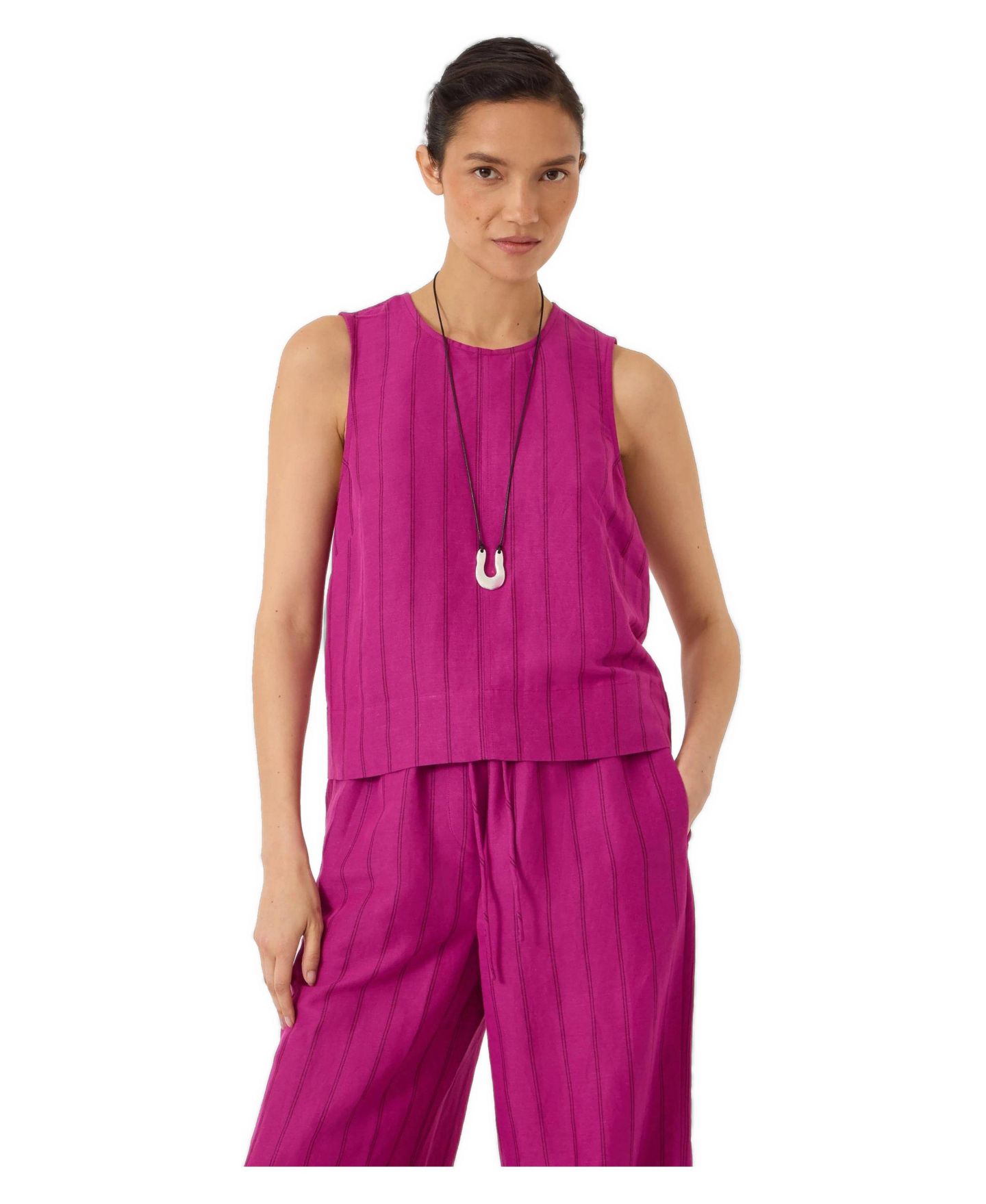 Женский топ Hush Vera Stripe Linen-Blend Sleeveless Shell, цвет: Орхидея полосатый розовый — фото 1