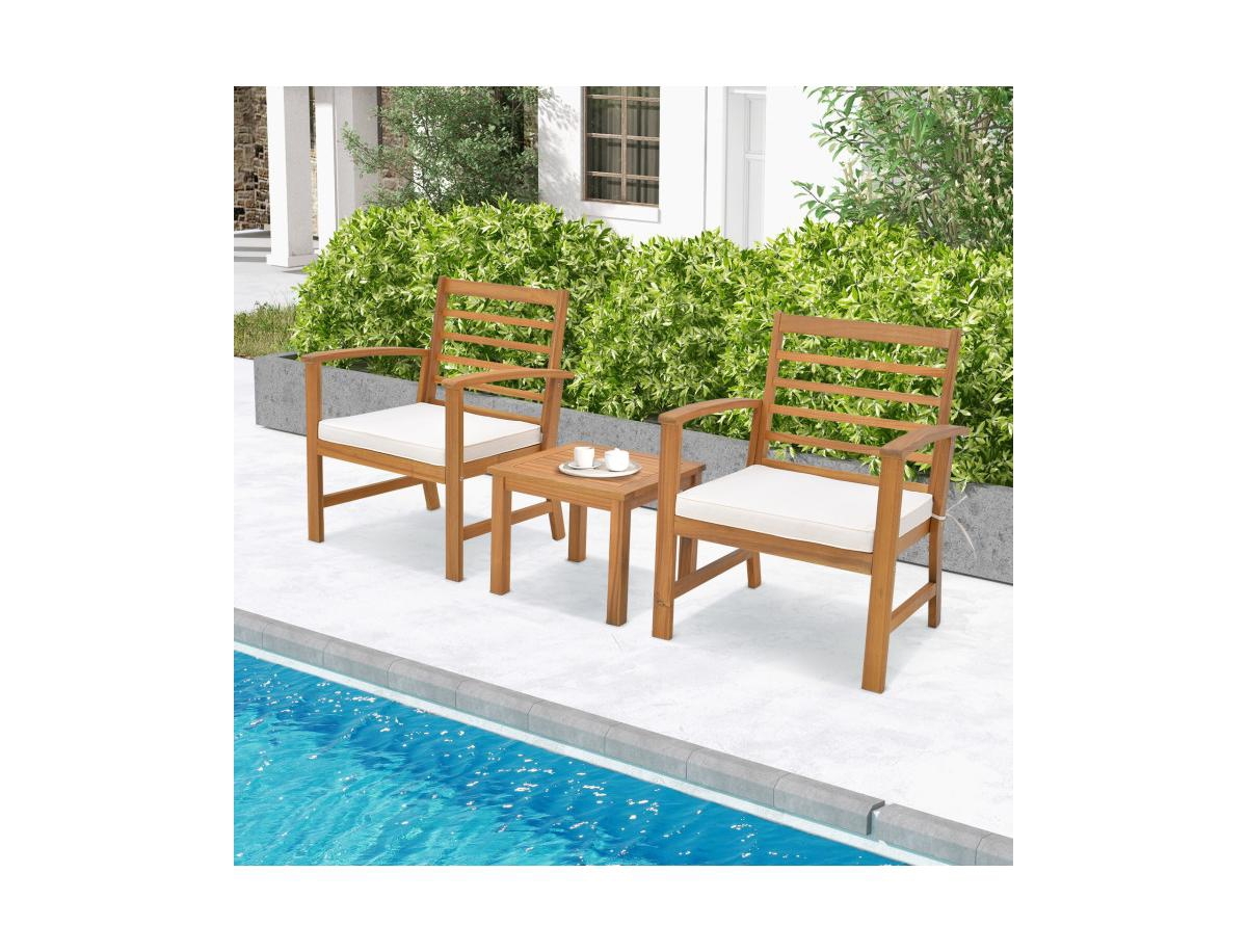 Boyel Living 3 Pieces Outdoor Furniture Set with Soft Seat Cushions - White