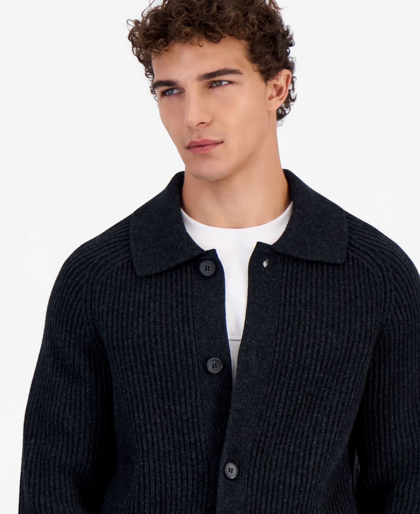 Мужской кардиган Hugo Boss Sardeep Relaxed-Fit Ribbed-Knit Wool-Blend, цвет: Чёрный — фото 3